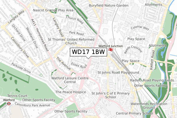 WD17 1BW map - small scale - OS Open Zoomstack (Ordnance Survey)