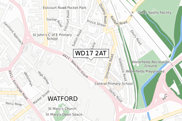 WD17 2AT map - large scale - OS Open Zoomstack (Ordnance Survey)