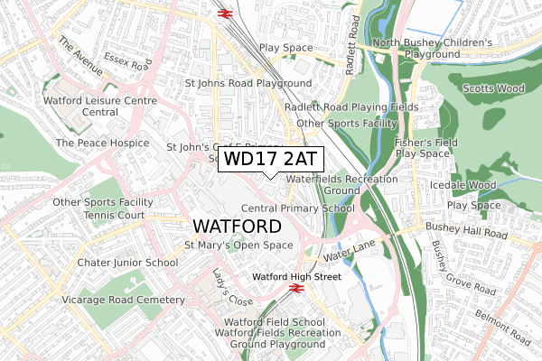 WD17 2AT map - small scale - OS Open Zoomstack (Ordnance Survey)