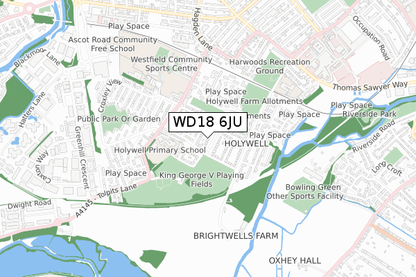 WD18 6JU map - small scale - OS Open Zoomstack (Ordnance Survey)