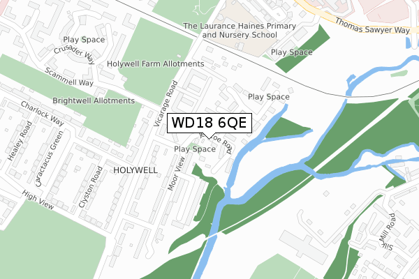 WD18 6QE map - large scale - OS Open Zoomstack (Ordnance Survey)