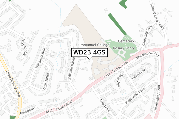 WD23 4GS map - large scale - OS Open Zoomstack (Ordnance Survey)