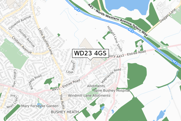 WD23 4GS map - small scale - OS Open Zoomstack (Ordnance Survey)