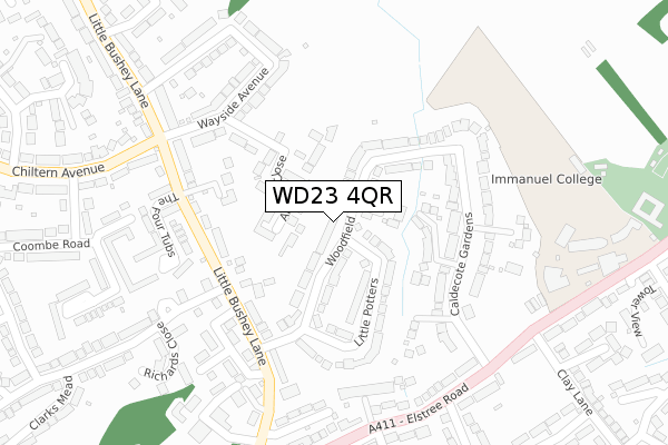 WD23 4QR map - large scale - OS Open Zoomstack (Ordnance Survey)