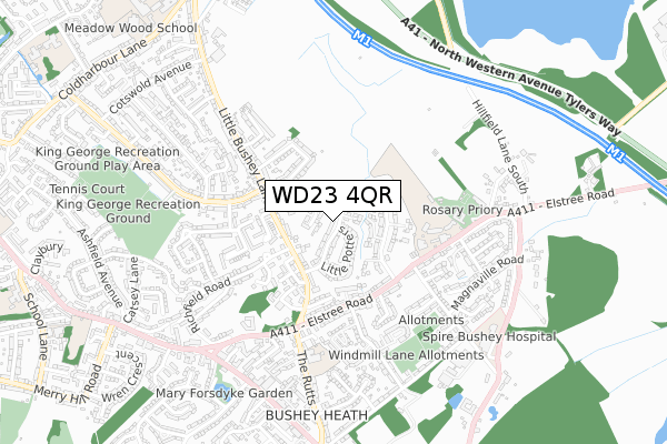 WD23 4QR map - small scale - OS Open Zoomstack (Ordnance Survey)