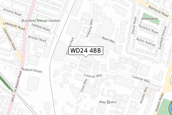 WD24 4BB map - large scale - OS Open Zoomstack (Ordnance Survey)