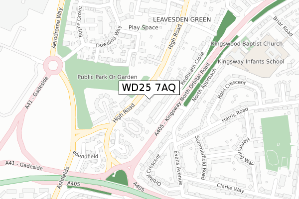 WD25 7AQ map - large scale - OS Open Zoomstack (Ordnance Survey)