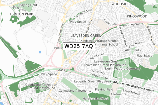 WD25 7AQ map - small scale - OS Open Zoomstack (Ordnance Survey)