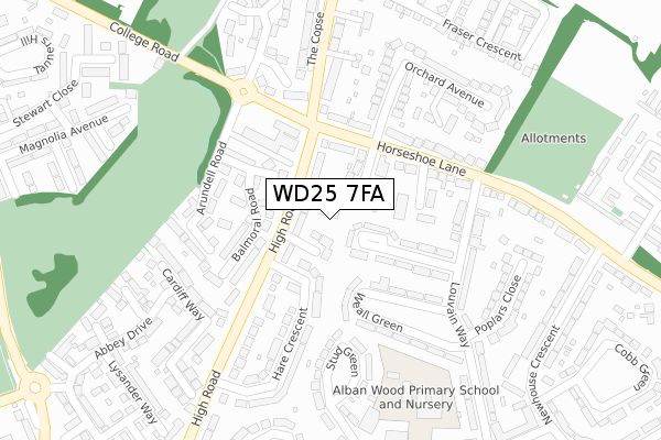 WD25 7FA map - large scale - OS Open Zoomstack (Ordnance Survey)