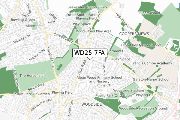 WD25 7FA map - small scale - OS Open Zoomstack (Ordnance Survey)