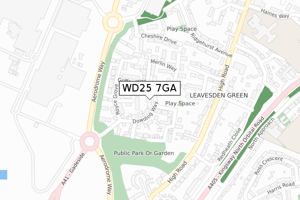 WD25 7GA map - large scale - OS Open Zoomstack (Ordnance Survey)