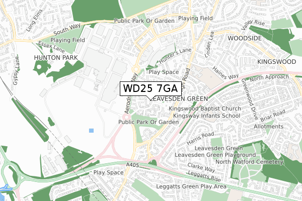 WD25 7GA map - small scale - OS Open Zoomstack (Ordnance Survey)