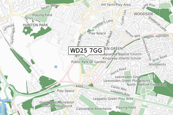 WD25 7GG map - small scale - OS Open Zoomstack (Ordnance Survey)