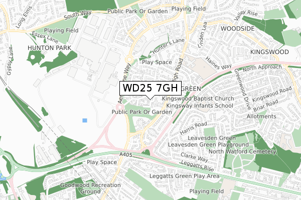 WD25 7GH map - small scale - OS Open Zoomstack (Ordnance Survey)