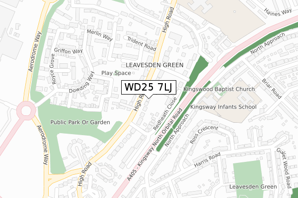 WD25 7LJ map - large scale - OS Open Zoomstack (Ordnance Survey)