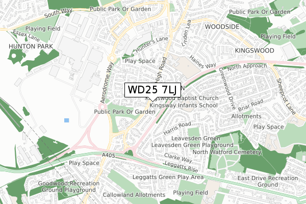 WD25 7LJ map - small scale - OS Open Zoomstack (Ordnance Survey)