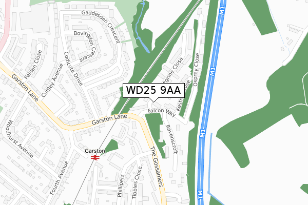 WD25 9AA map - large scale - OS Open Zoomstack (Ordnance Survey)