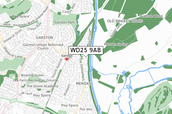 WD25 9AB map - small scale - OS Open Zoomstack (Ordnance Survey)