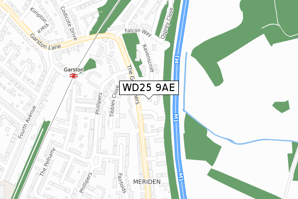 WD25 9AE map - large scale - OS Open Zoomstack (Ordnance Survey)