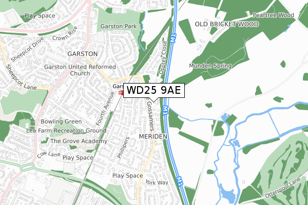 WD25 9AE map - small scale - OS Open Zoomstack (Ordnance Survey)