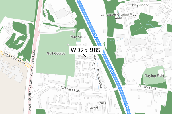 WD25 9BS map - large scale - OS Open Zoomstack (Ordnance Survey)