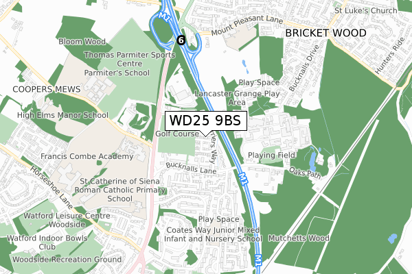 WD25 9BS map - small scale - OS Open Zoomstack (Ordnance Survey)