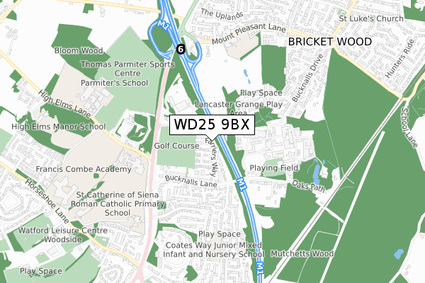 WD25 9BX map - small scale - OS Open Zoomstack (Ordnance Survey)