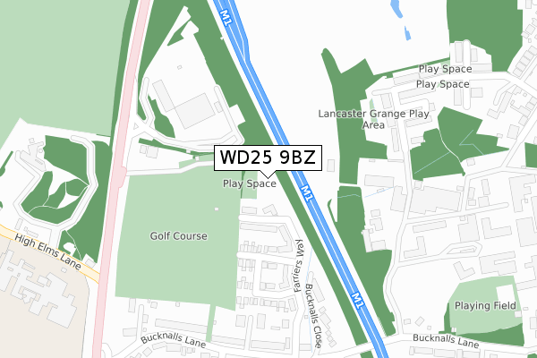 WD25 9BZ map - large scale - OS Open Zoomstack (Ordnance Survey)