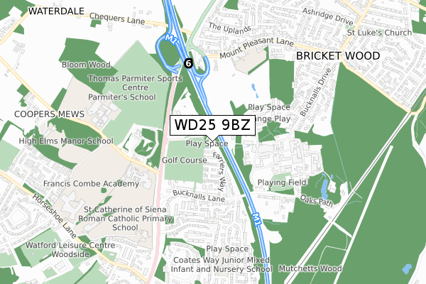 WD25 9BZ map - small scale - OS Open Zoomstack (Ordnance Survey)