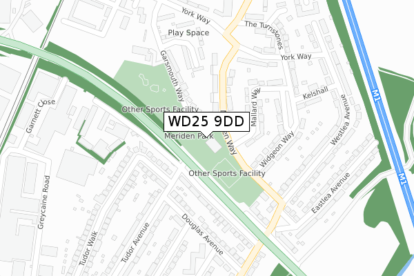 WD25 9DD map - large scale - OS Open Zoomstack (Ordnance Survey)