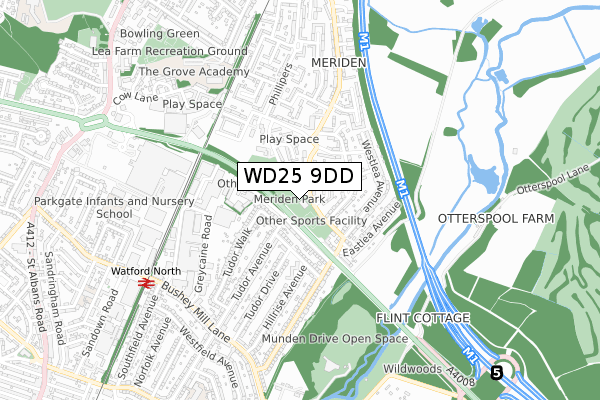 WD25 9DD map - small scale - OS Open Zoomstack (Ordnance Survey)