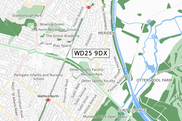 WD25 9DX map - small scale - OS Open Zoomstack (Ordnance Survey)