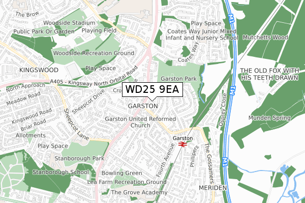 WD25 9EA map - small scale - OS Open Zoomstack (Ordnance Survey)