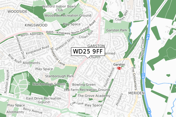 WD25 9FF map - small scale - OS Open Zoomstack (Ordnance Survey)