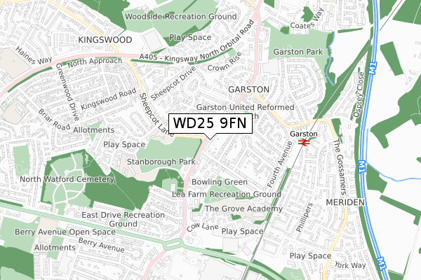 WD25 9FN map - small scale - OS Open Zoomstack (Ordnance Survey)