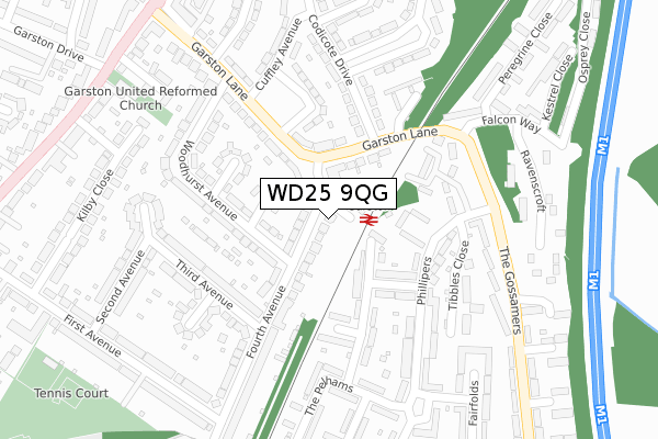 WD25 9QG map - large scale - OS Open Zoomstack (Ordnance Survey)