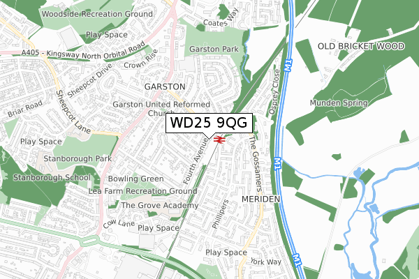 WD25 9QG map - small scale - OS Open Zoomstack (Ordnance Survey)