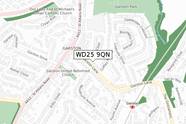 WD25 9QN map - large scale - OS Open Zoomstack (Ordnance Survey)