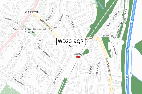 WD25 9QR map - large scale - OS Open Zoomstack (Ordnance Survey)