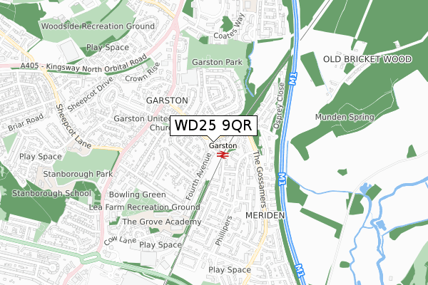 WD25 9QR map - small scale - OS Open Zoomstack (Ordnance Survey)