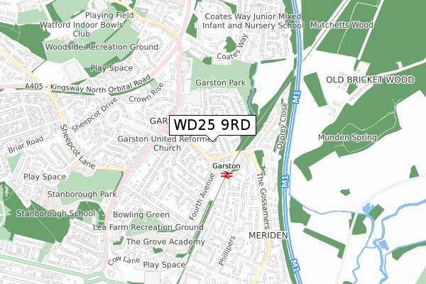 WD25 9RD map - small scale - OS Open Zoomstack (Ordnance Survey)