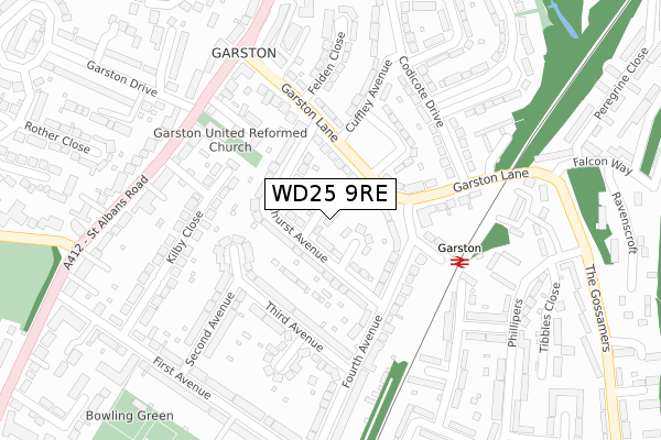 WD25 9RE map - large scale - OS Open Zoomstack (Ordnance Survey)