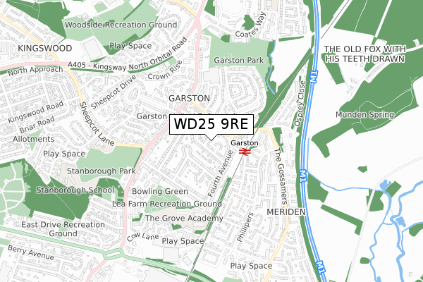 WD25 9RE map - small scale - OS Open Zoomstack (Ordnance Survey)