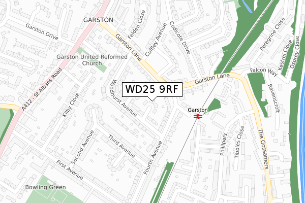 WD25 9RF map - large scale - OS Open Zoomstack (Ordnance Survey)