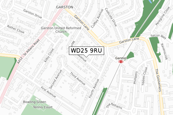 WD25 9RU map - large scale - OS Open Zoomstack (Ordnance Survey)