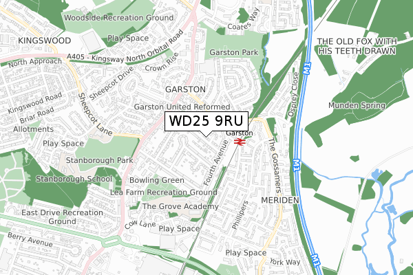 WD25 9RU map - small scale - OS Open Zoomstack (Ordnance Survey)