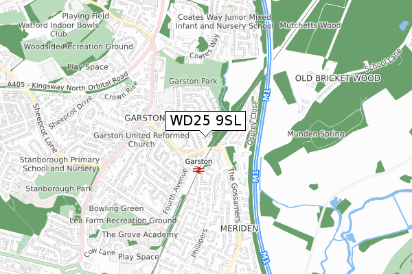 WD25 9SL map - small scale - OS Open Zoomstack (Ordnance Survey)