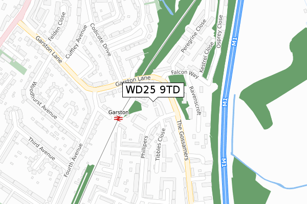 WD25 9TD map - large scale - OS Open Zoomstack (Ordnance Survey)