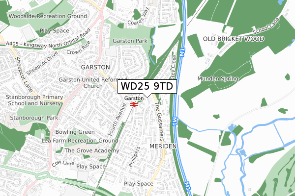 WD25 9TD map - small scale - OS Open Zoomstack (Ordnance Survey)