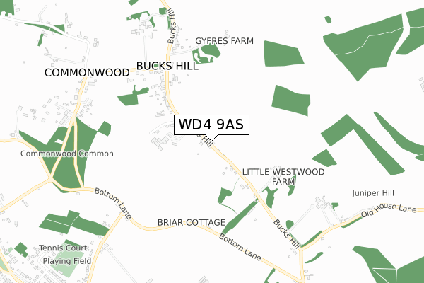 WD4 9AS map - small scale - OS Open Zoomstack (Ordnance Survey)